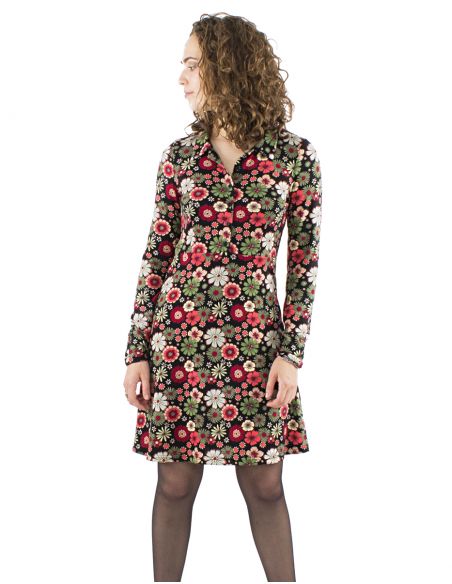 Vestido malla 95% poliester 5% elastano arriba con botones estampado flower power