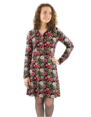 Vestido malla 95% poliester 5% elastano arriba con botones estampado flower power