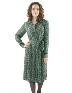 Vestido crepe de viscosa con botones con cintura mangas largas estampado safari 2