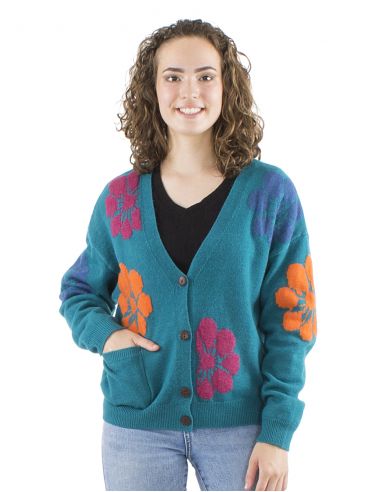Chaqueta malla 64% acrilico 26% poliester 10% poliamida estampado flor