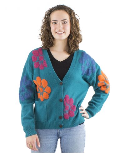 Chaqueta malla 64% acrilico 26% poliester 10% poliamida estampado flor