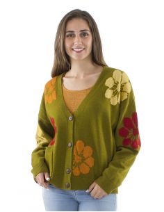 Chaqueta malla 64% acrilico 26% poliester 10% poliamida estampado flor 2