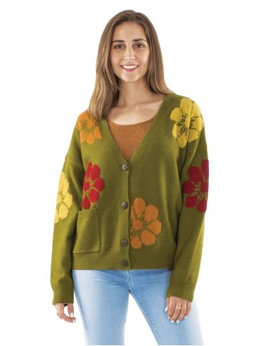 Chaqueta malla 64% acrilico 26% poliester 10% poliamida estampado flor