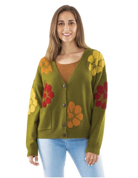 Chaqueta malla 64% acrilico 26% poliester 10% poliamida estampado flor