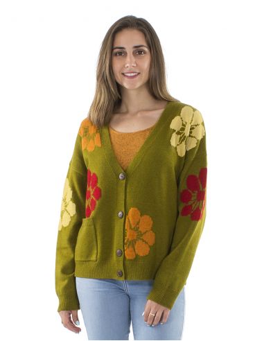 Chaqueta malla 64% acrilico 26% poliester 10% poliamida estampado flor