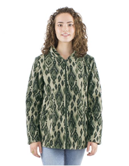 Chaqueta longue malla poliester polar con capucha estampado lovina