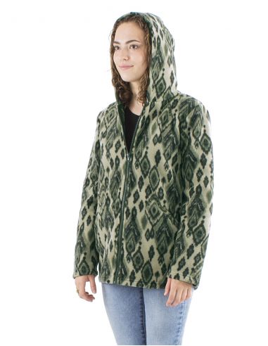 Chaqueta longue malla poliester polar con capucha estampado lovina