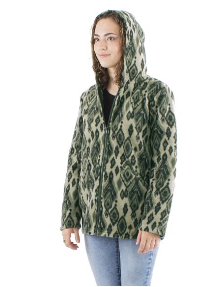 Chaqueta longue malla poliester polar con capucha estampado lovina