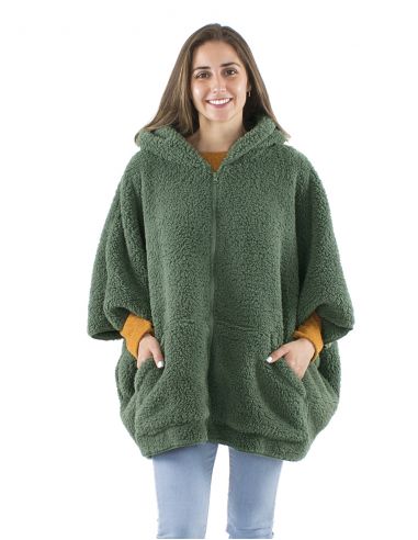 Chaqueta poncho malla poliester polar fibra larga