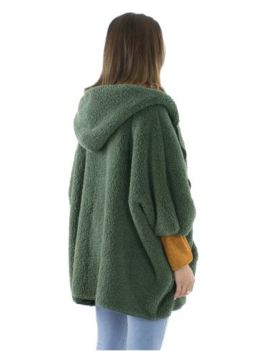 Chaqueta poncho malla poliester polar fibra larga