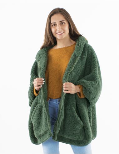 Chaqueta poncho malla poliester polar fibra larga
