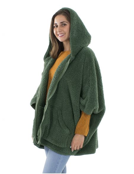 Chaqueta poncho malla poliester polar fibra larga