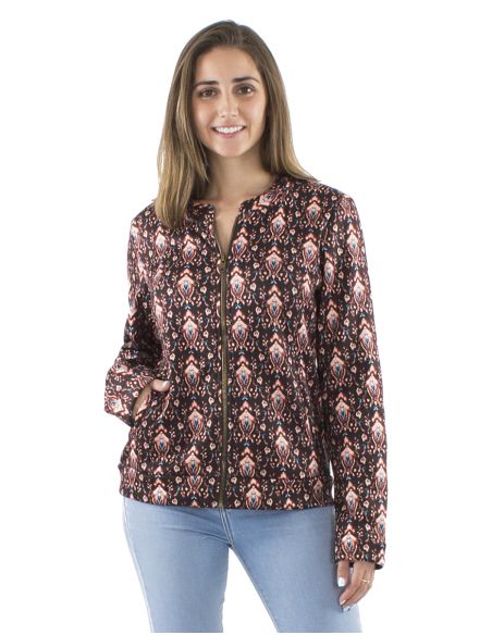 Chaqueta malla 95% poliester 5% elastano forrado estampado ikat