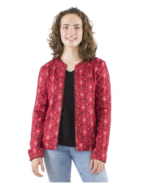 Chaqueta malla 95% poliester 5% elastano forrado estampado ikat