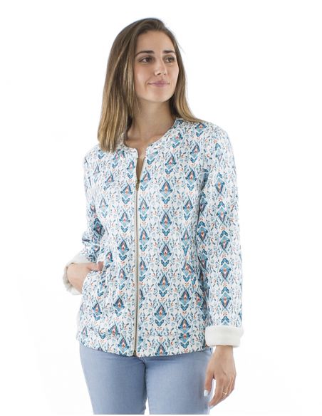 Chaqueta malla 95% poliester 5% elastano forrado estampado ikat
