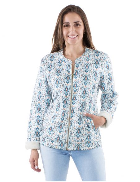 Chaqueta malla 95% poliester 5% elastano forrado estampado ikat