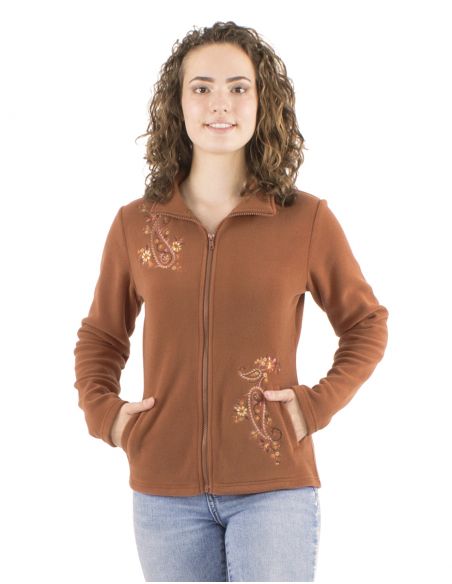 Chaqueta malla poliester polar a col broderies flores