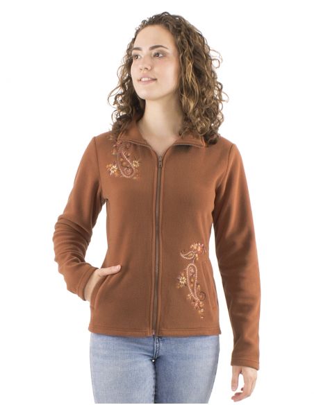 Chaqueta malla poliester polar a col broderies flores