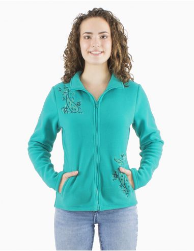 Chaqueta malla poliester polar a col broderies flores