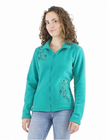Chaqueta malla poliester polar a col broderies flores