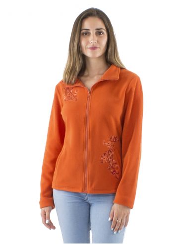 Chaqueta malla poliester polar a col broderies flores