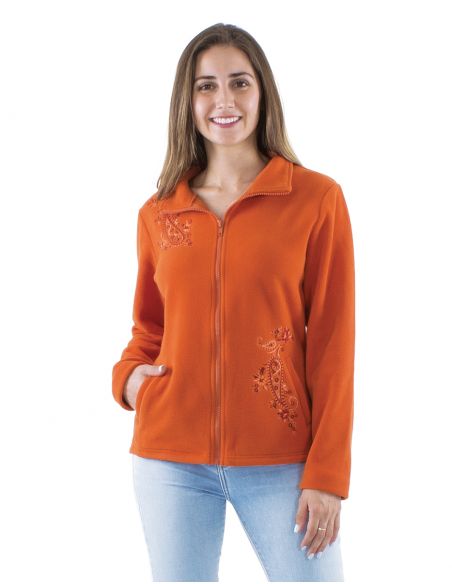Chaqueta malla poliester polar a col broderies flores