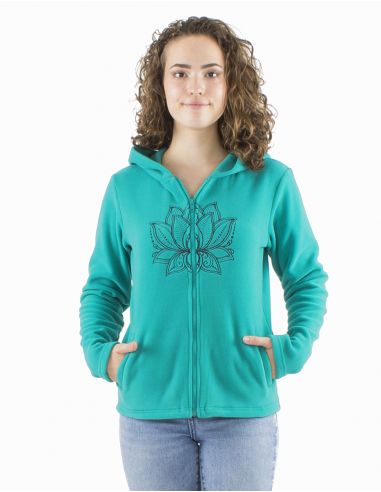 Chaqueta malla poliester polar con capucha broderie rosace