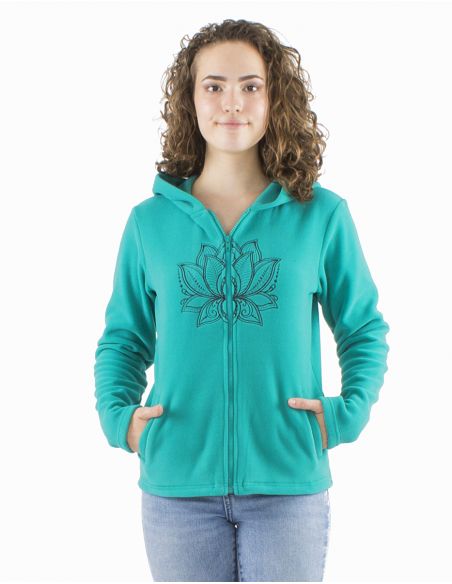 Chaqueta malla poliester polar con capucha broderie rosace