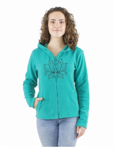 Chaqueta malla poliester polar con capucha broderie rosace