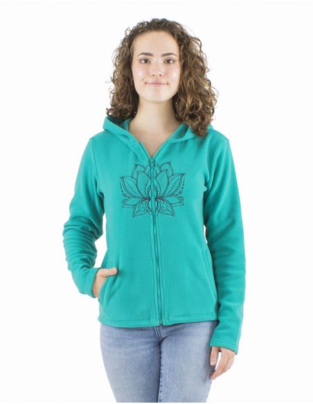 Chaqueta malla poliester polar con capucha broderie rosace