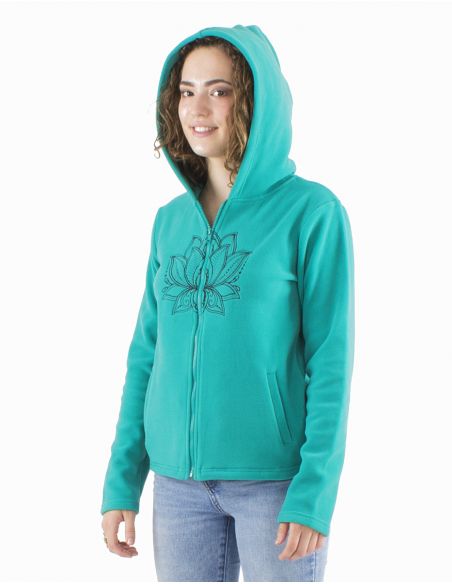 Chaqueta malla poliester polar con capucha broderie rosace