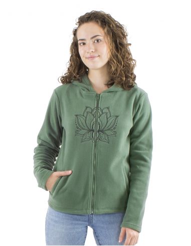 Chaqueta malla poliester polar con capucha broderie rosace
