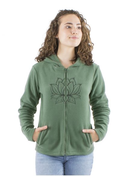 Chaqueta malla poliester polar con capucha broderie rosace