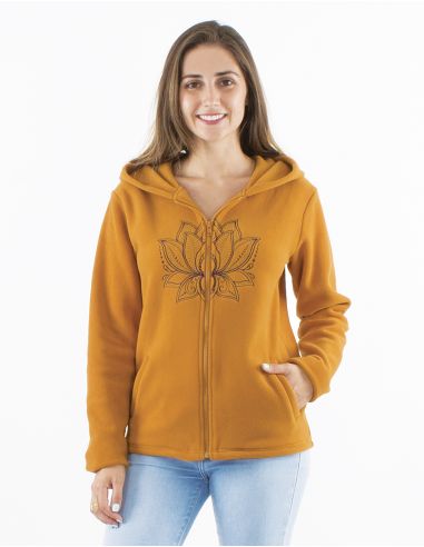 Chaqueta malla poliester polar con capucha broderie rosace