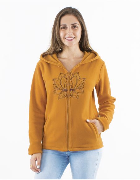 Chaqueta malla poliester polar con capucha broderie rosace