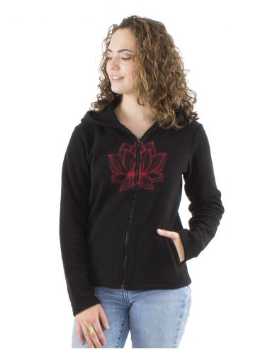 Chaqueta malla poliester polar con capucha broderie rosace