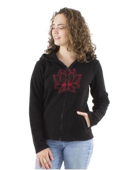 Chaqueta malla poliester polar con capucha broderie rosace