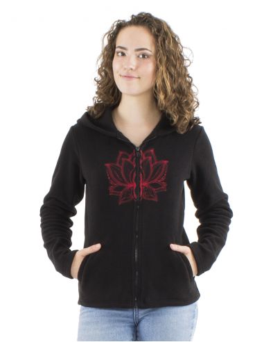 Chaqueta malla poliester polar con capucha broderie rosace