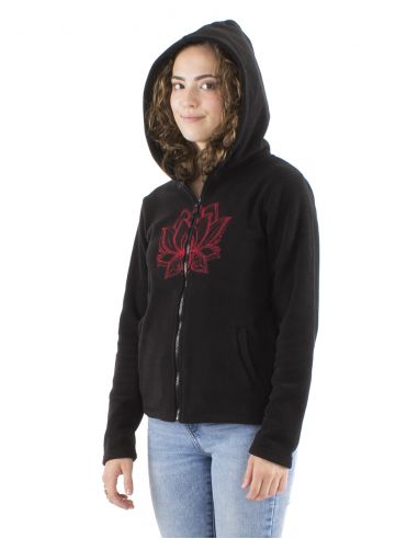 Chaqueta malla poliester polar con capucha broderie rosace