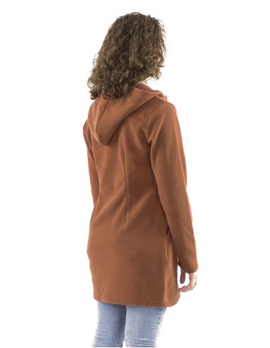 Chaqueta longue malla poliester polar con capucha bordado flores