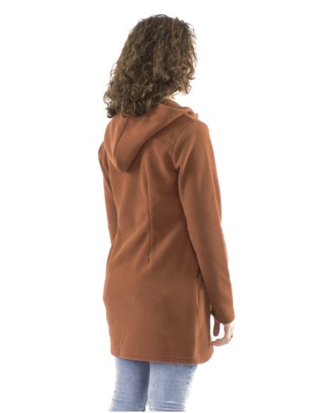 Chaqueta longue malla poliester polar con capucha bordado flores