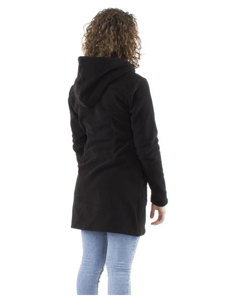 Chaqueta longue malla poliester polar con capucha bordado flores