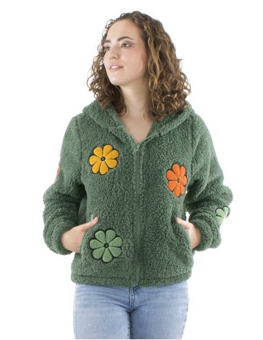 Chaqueta malla poliester polar fibra largas flores