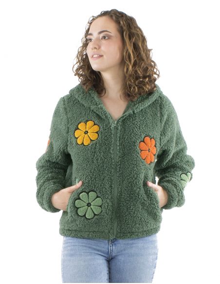 Chaqueta malla poliester polar fibra largas flores