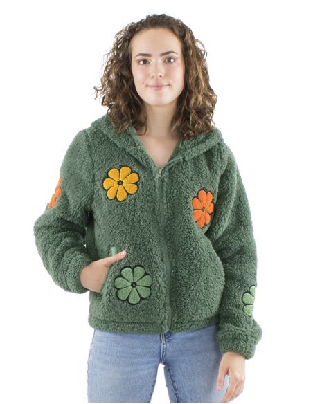 Chaqueta malla poliester polar fibra largas flores