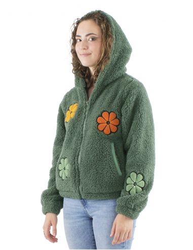 Chaqueta malla poliester polar fibra largas flores