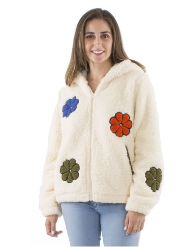 Chaqueta malla poliester polar fibra largas flores