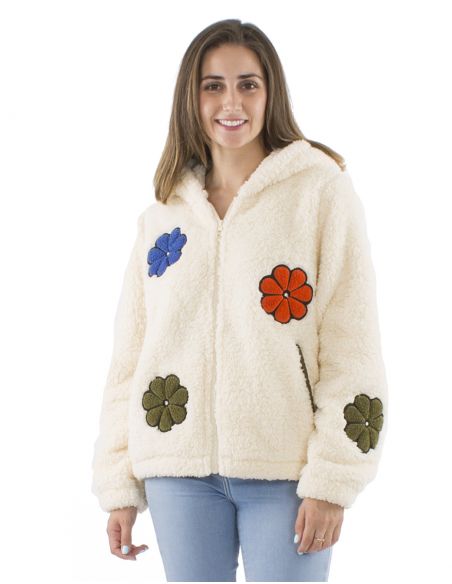 Chaqueta malla poliester polar fibra largas flores