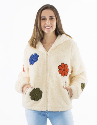 Chaqueta malla poliester polar fibra largas flores