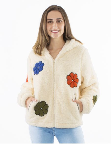 Chaqueta malla poliester polar fibra largas flores